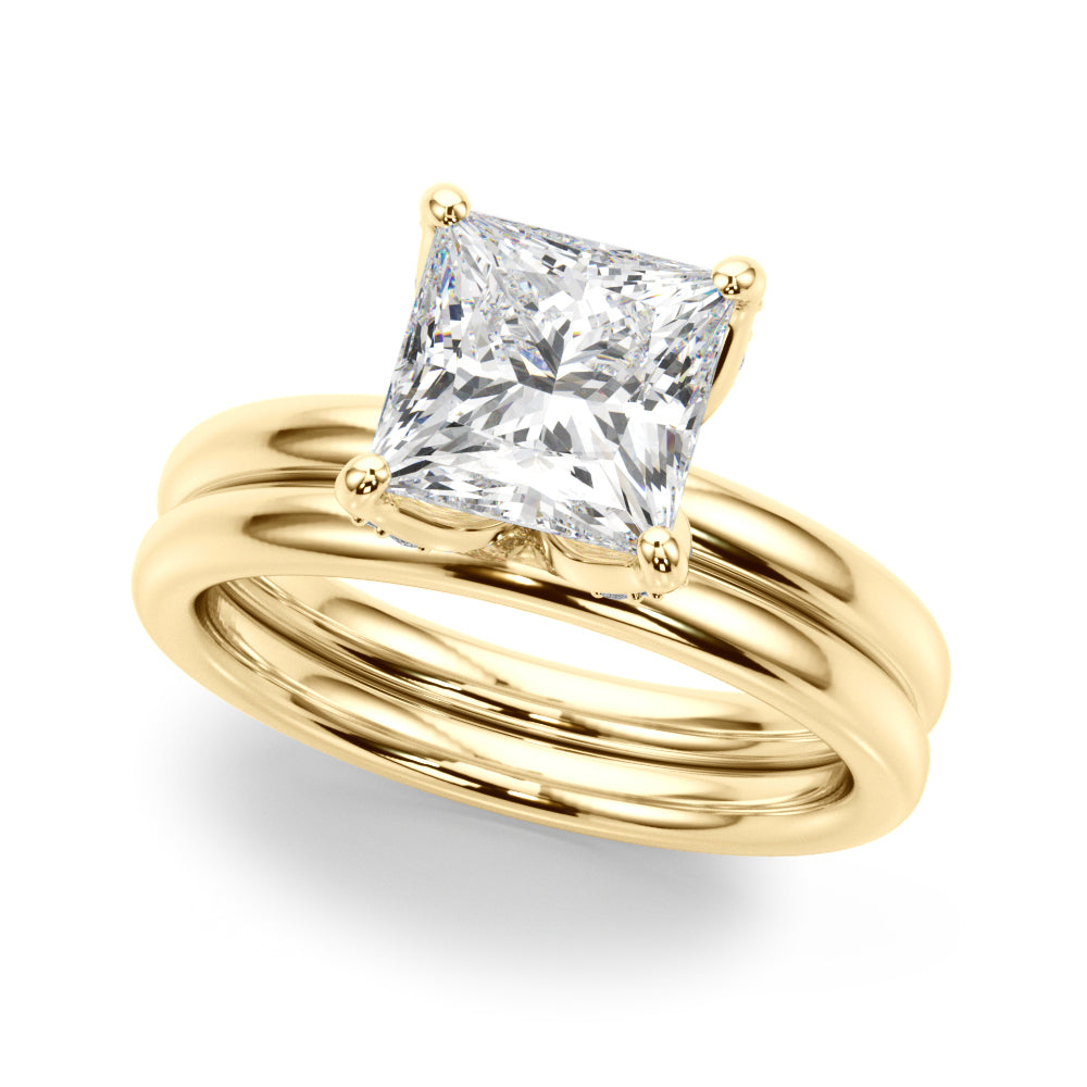Noble Sidestone Princess Diamond Engagement Ring — 9K/18K Gold & Platinum