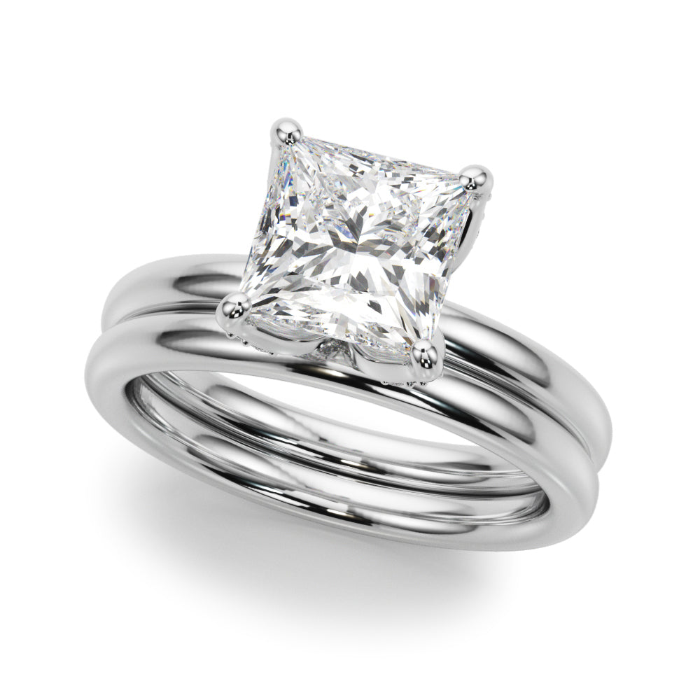 Noble Sidestone Princess Diamond Engagement Ring — 9K/18K Gold & Platinum