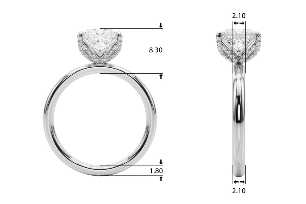 Noble Sidestone Princess Diamond Engagement Ring — 9K/18K Gold & Platinum