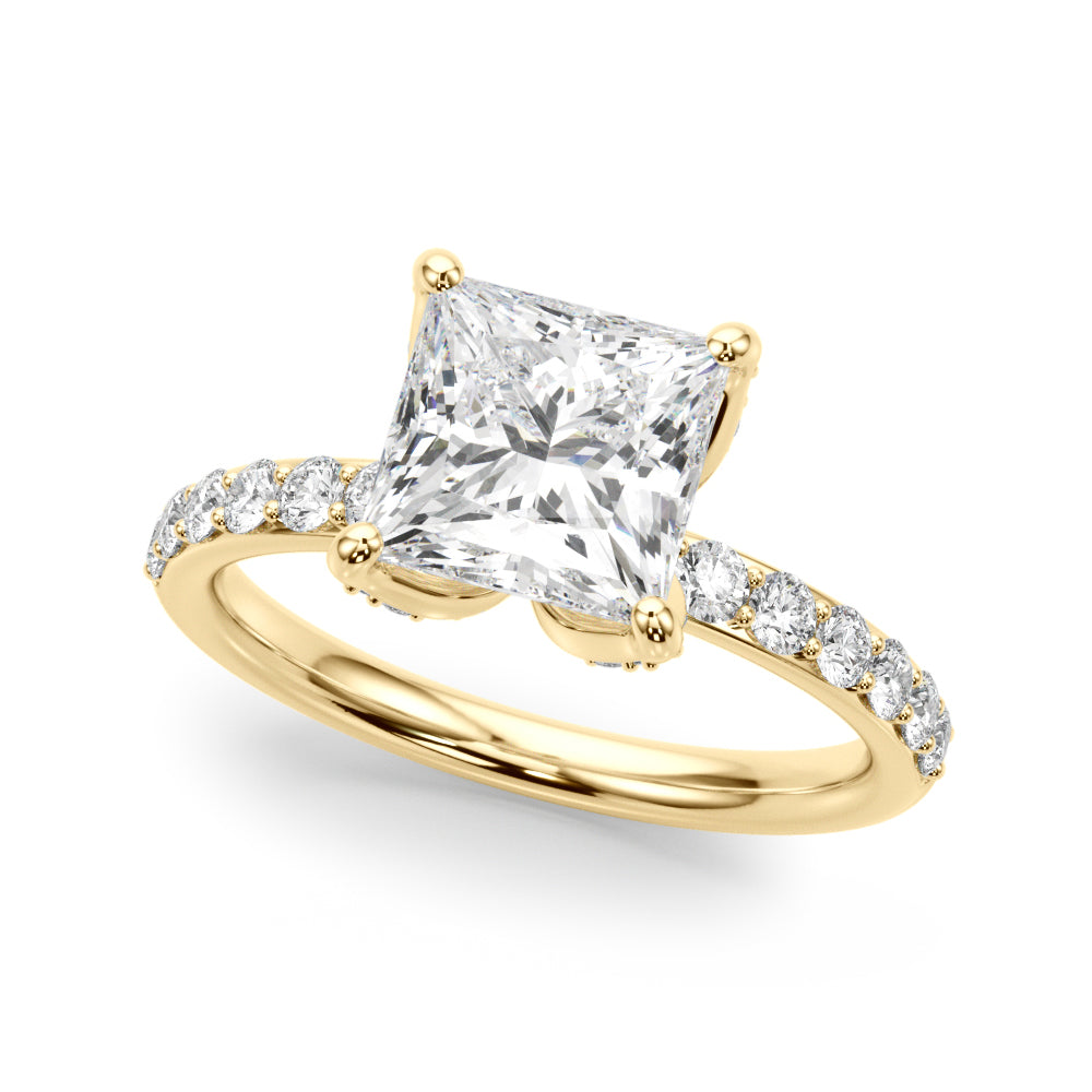 Classic Sidestone Princess Diamond Engagement Ring — 9K/18K Gold & Platinum