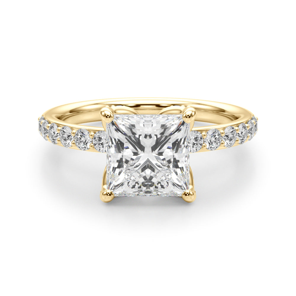 Classic Sidestone Princess Diamond Engagement Ring — 9K/18K Gold & Platinum
