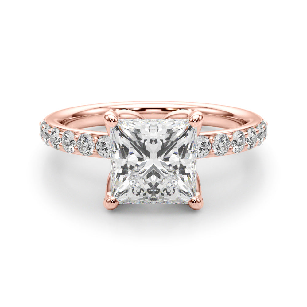 Classic Sidestone Princess Diamond Engagement Ring — 9K/18K Gold & Platinum
