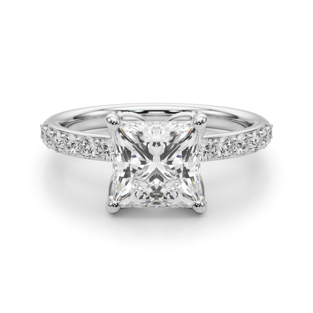 Classic Sidestone Princess Diamond Engagement Ring — 9K/18K Gold & Platinum
