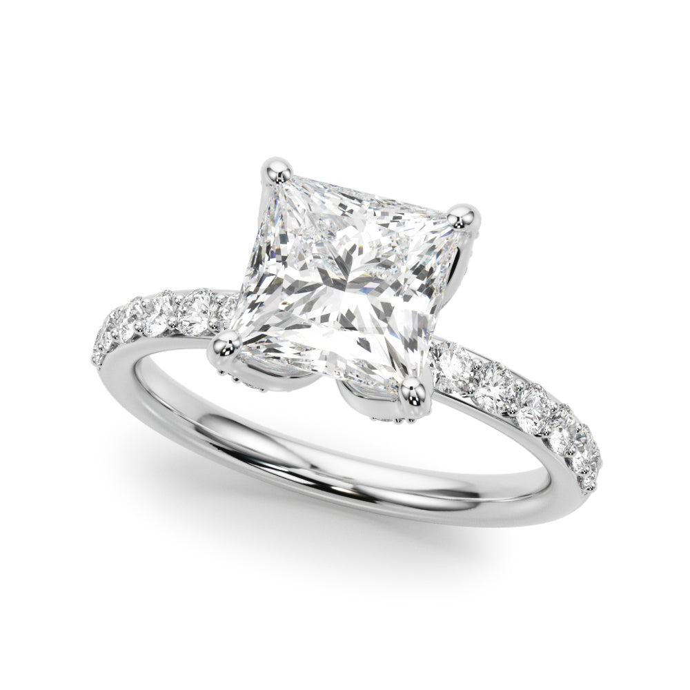 Classic Sidestone Princess Diamond Engagement Ring — 9K/18K Gold & Platinum