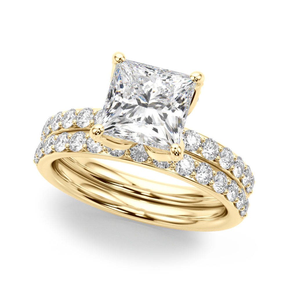 Classic Sidestone Princess Diamond Engagement Ring — 9K/18K Gold & Platinum