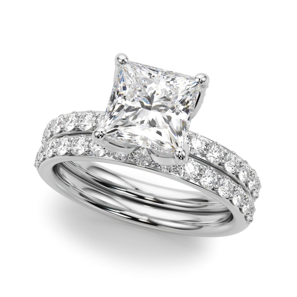 Classic Sidestone Princess Diamond Engagement Ring — 9K/18K Gold & Platinum