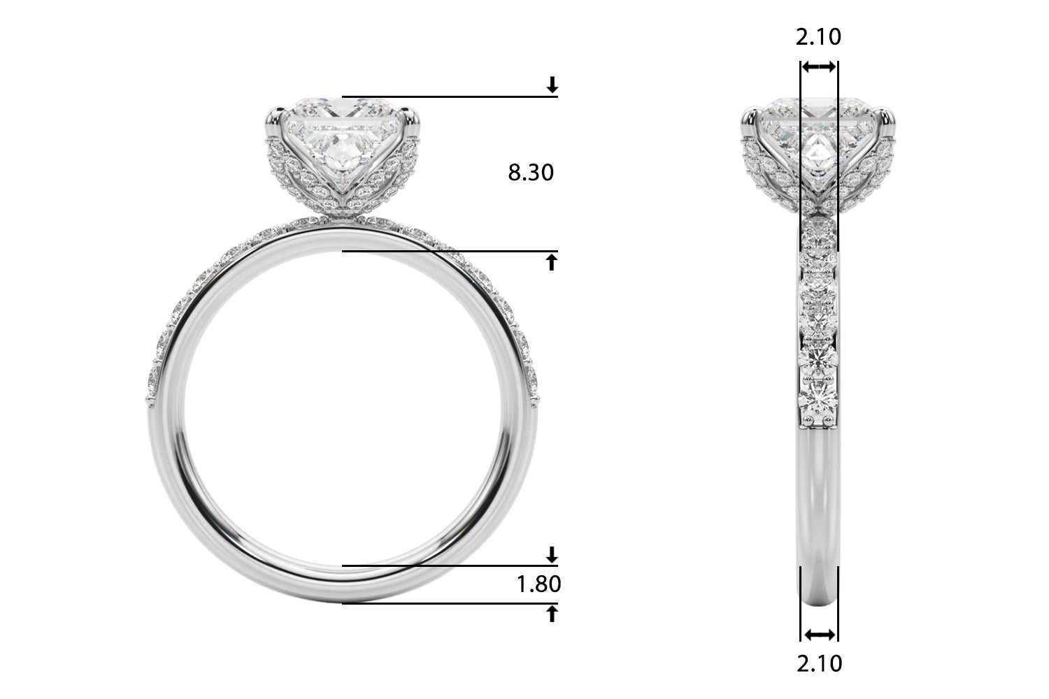 Classic Sidestone Princess Diamond Engagement Ring — 9K/18K Gold & Platinum