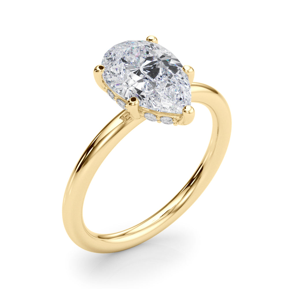 Iconic Sidestone Pear Diamond Engagement Ring — 9K/18K Gold & Platinum