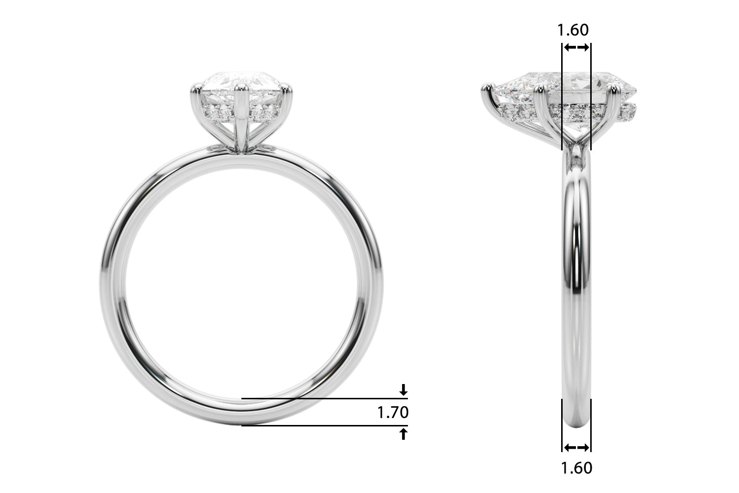 Iconic Sidestone Pear Diamond Engagement Ring — 9K/18K Gold & Platinum