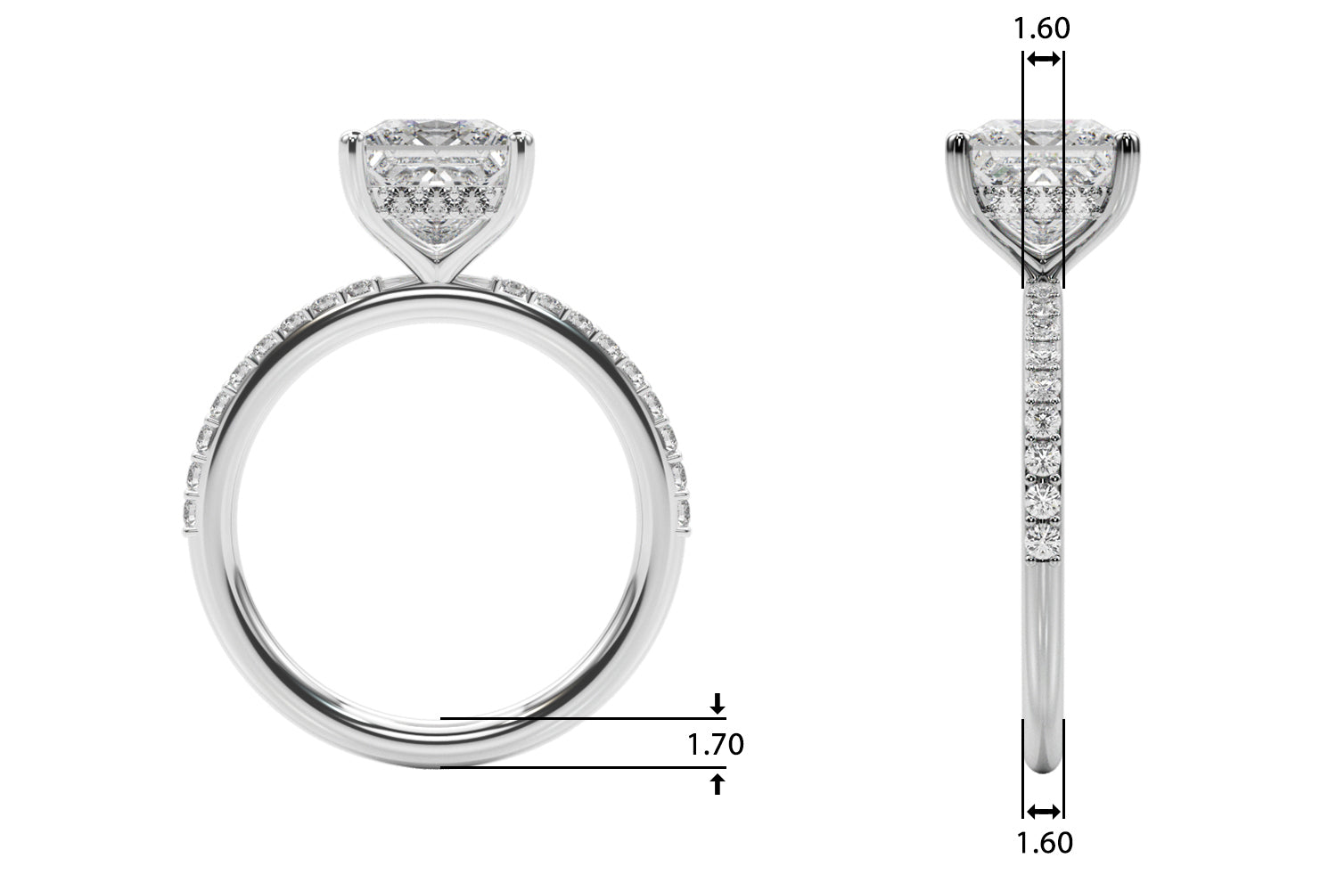 Signature Sidestone Princess Diamond Engagement Ring — 9K/18K Gold & Platinum