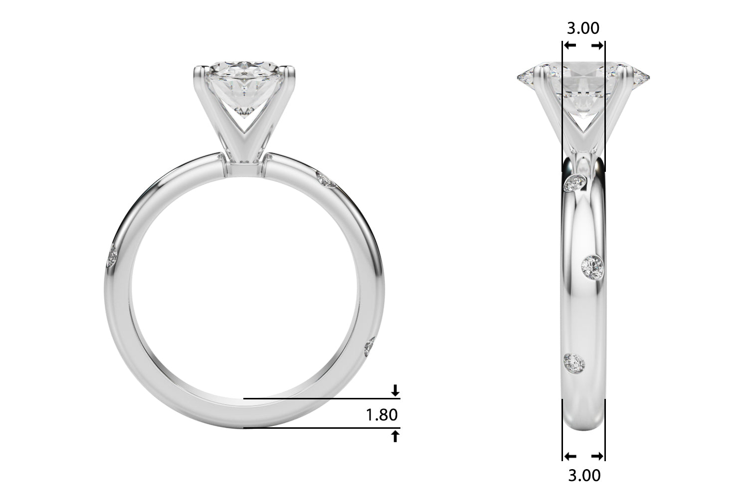Lustrous Bands Straight Round Diamond Engagement Ring — 9K/18K Gold & Platinum