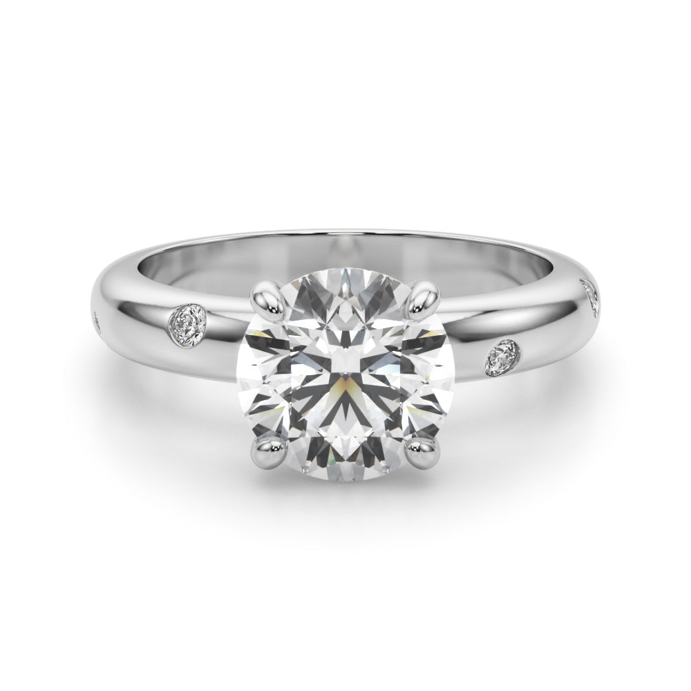 Opulent Bands Straight Round Diamond Engagement Ring — 9K/18K Gold & Platinum