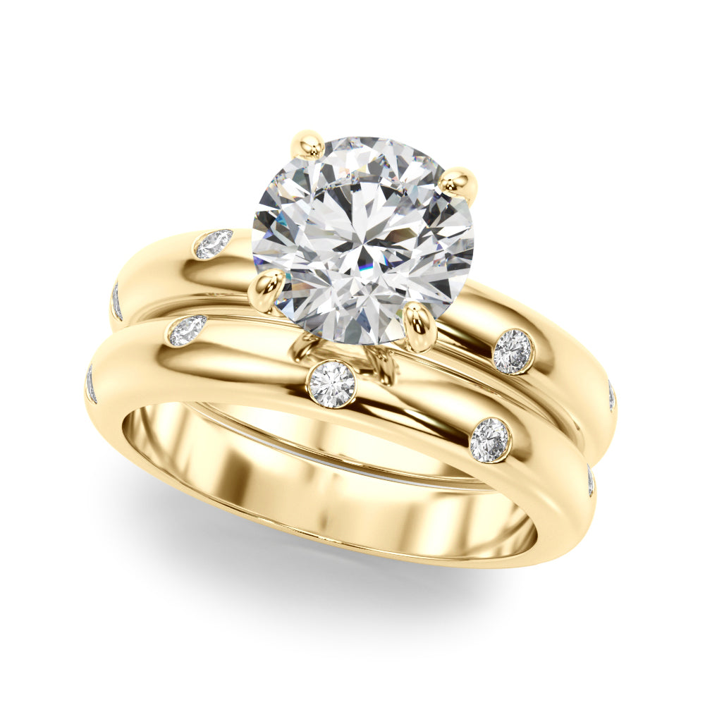 Opulent Bands Straight Round Diamond Engagement Ring — 9K/18K Gold & Platinum