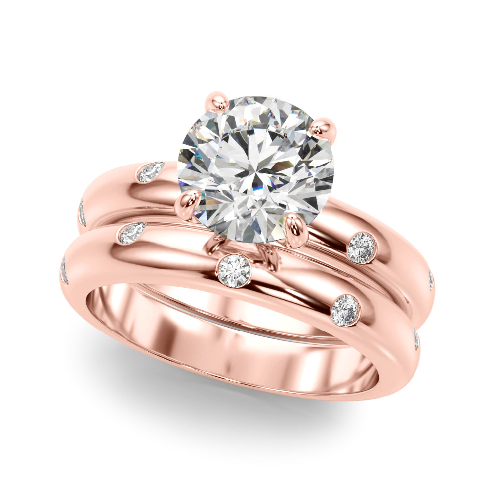 Opulent Bands Straight Round Diamond Engagement Ring — 9K/18K Gold & Platinum