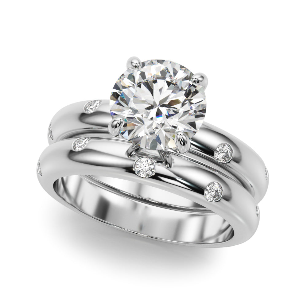 Opulent Bands Straight Round Diamond Engagement Ring — 9K/18K Gold & Platinum