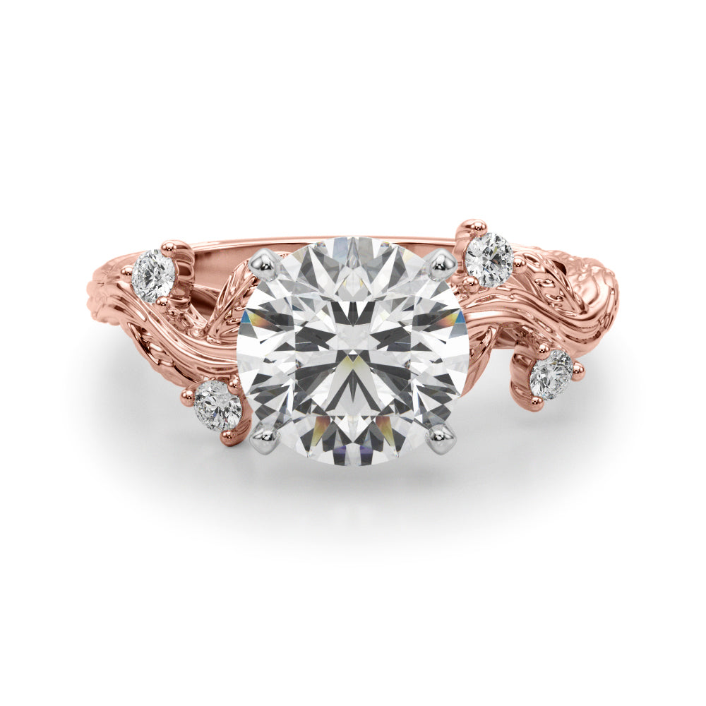 Crowned Center Round Diamond Engagement Ring — 9K/18K Gold & Platinum