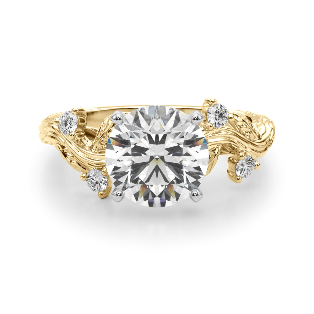 Crowned Center Round Diamond Engagement Ring — 9K/18K Gold & Platinum