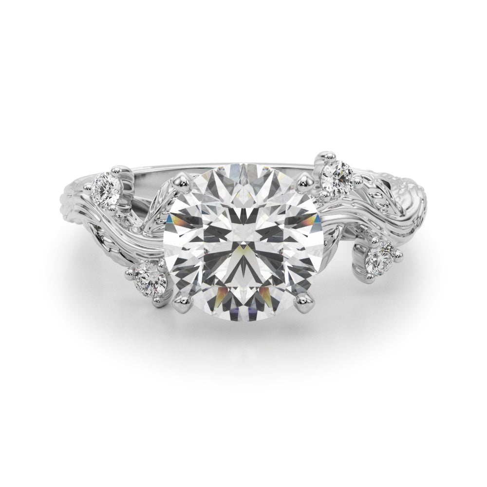 Crowned Center Round Diamond Engagement Ring — 9K/18K Gold & Platinum