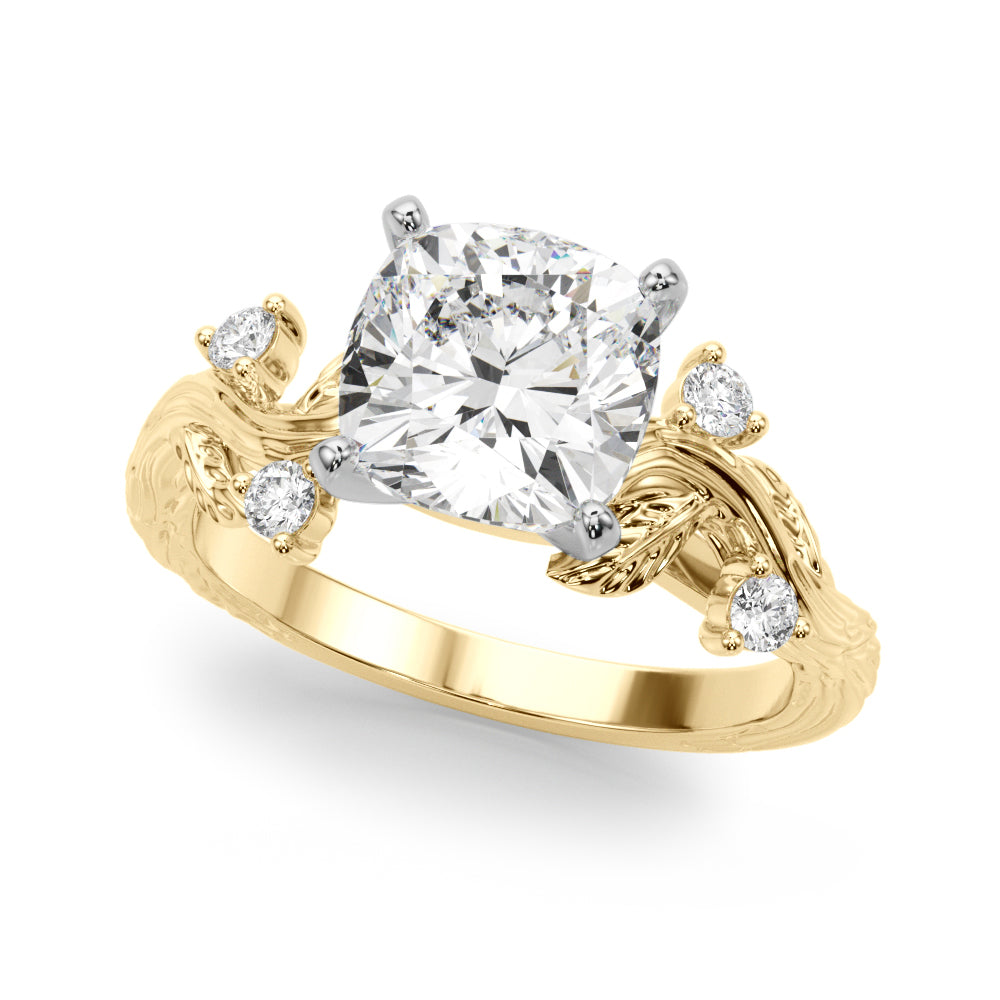 Crowned Center Round Diamond Engagement Ring — 9K/18K Gold & Platinum
