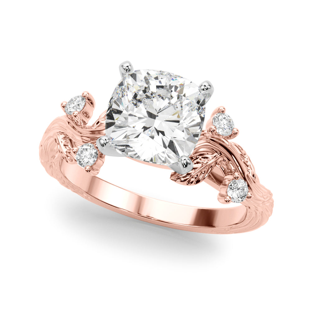 Crowned Center Round Diamond Engagement Ring — 9K/18K Gold & Platinum