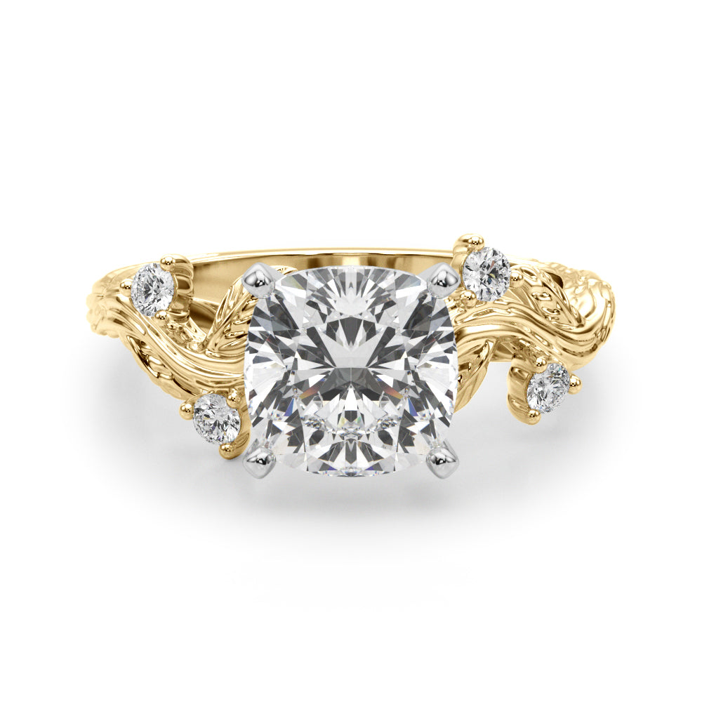 Crowned Center Round Diamond Engagement Ring — 9K/18K Gold & Platinum