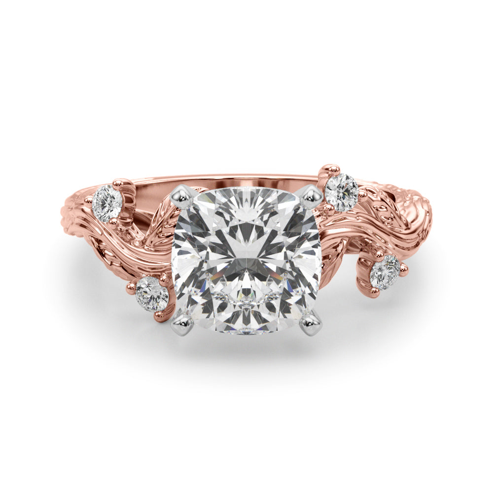 Crowned Center Round Diamond Engagement Ring — 9K/18K Gold & Platinum