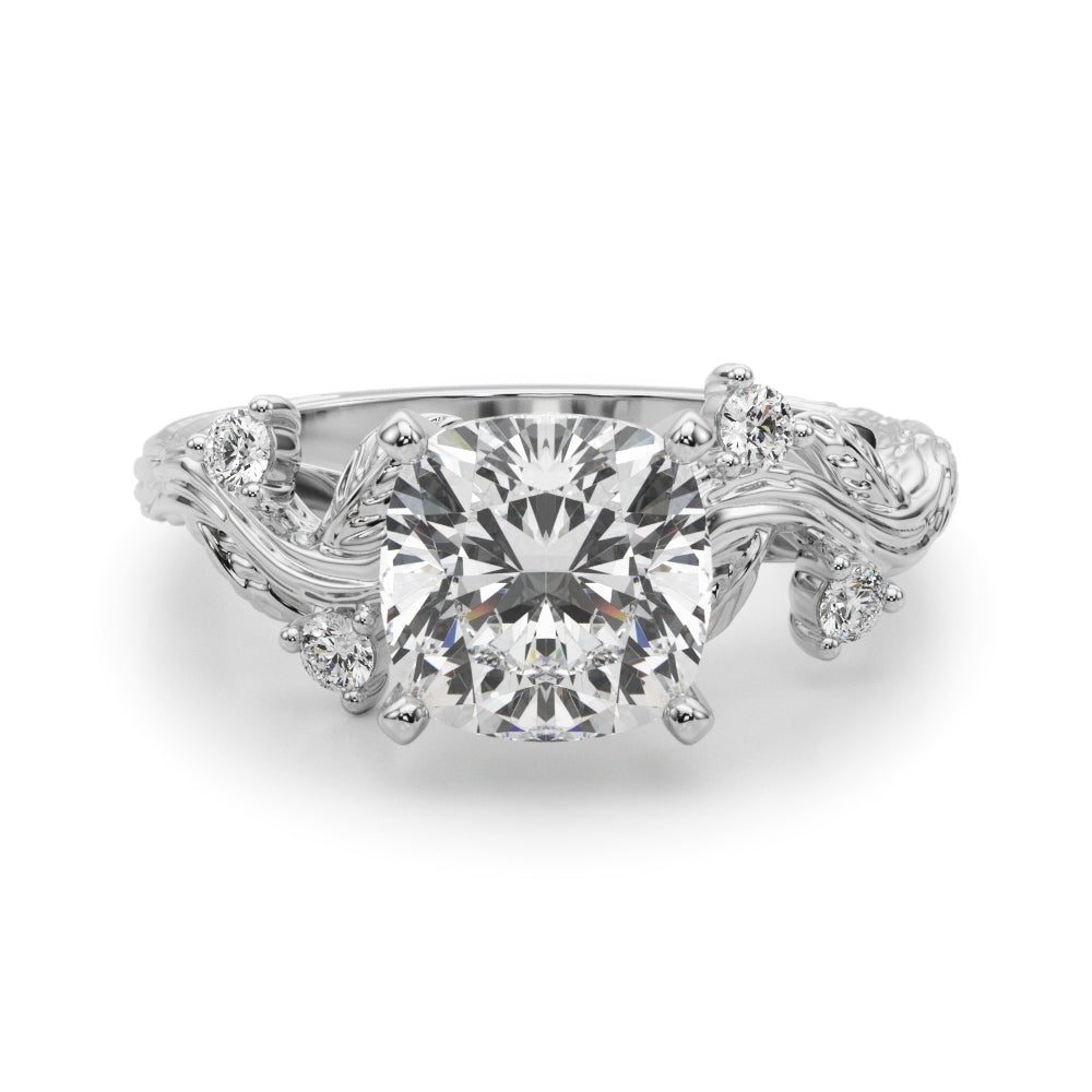 Crowned Center Round Diamond Engagement Ring — 9K/18K Gold & Platinum