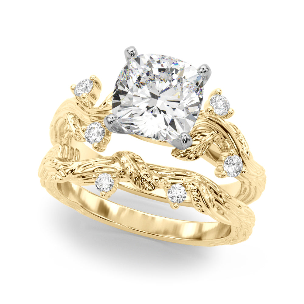 Crowned Center Round Diamond Engagement Ring — 9K/18K Gold & Platinum