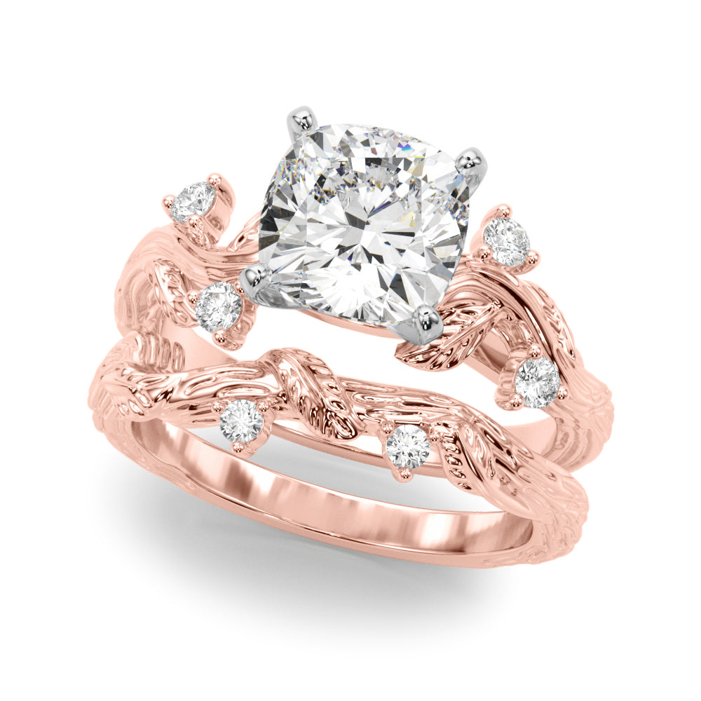 Crowned Center Round Diamond Engagement Ring — 9K/18K Gold & Platinum