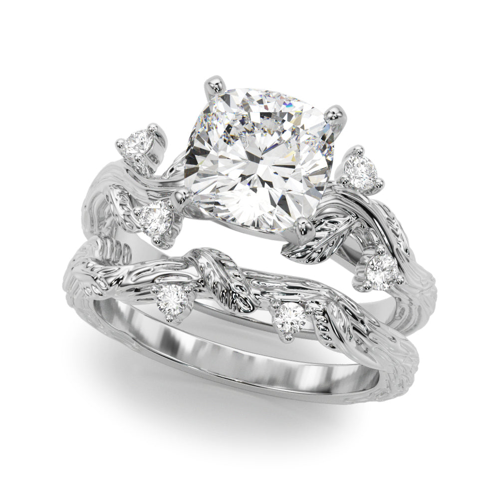 Crowned Center Round Diamond Engagement Ring — 9K/18K Gold & Platinum