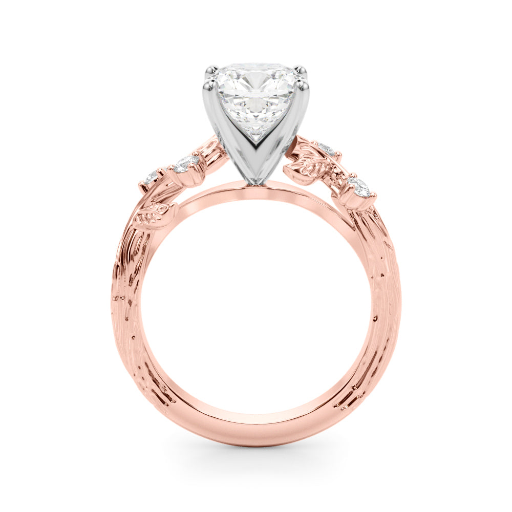 Crowned Center Round Diamond Engagement Ring — 9K/18K Gold & Platinum