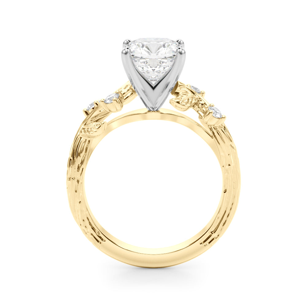 Crowned Center Round Diamond Engagement Ring — 9K/18K Gold & Platinum