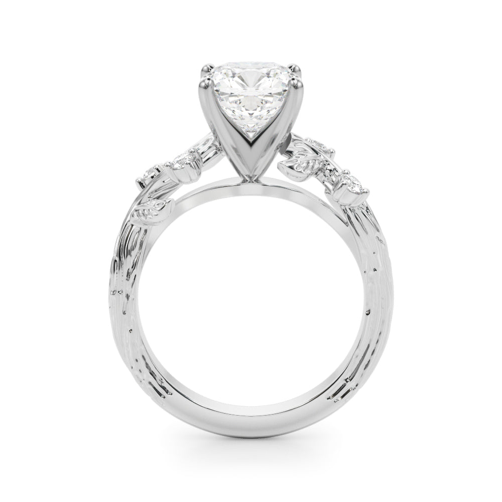 Crowned Center Round Diamond Engagement Ring — 9K/18K Gold & Platinum