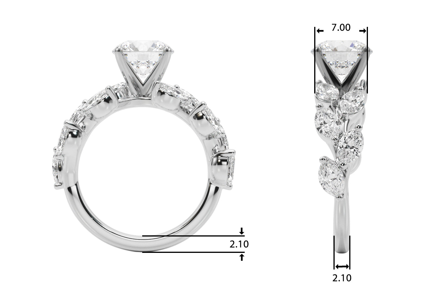 Crowned Center Round Diamond Engagement Ring — 9K/18K Gold & Platinum