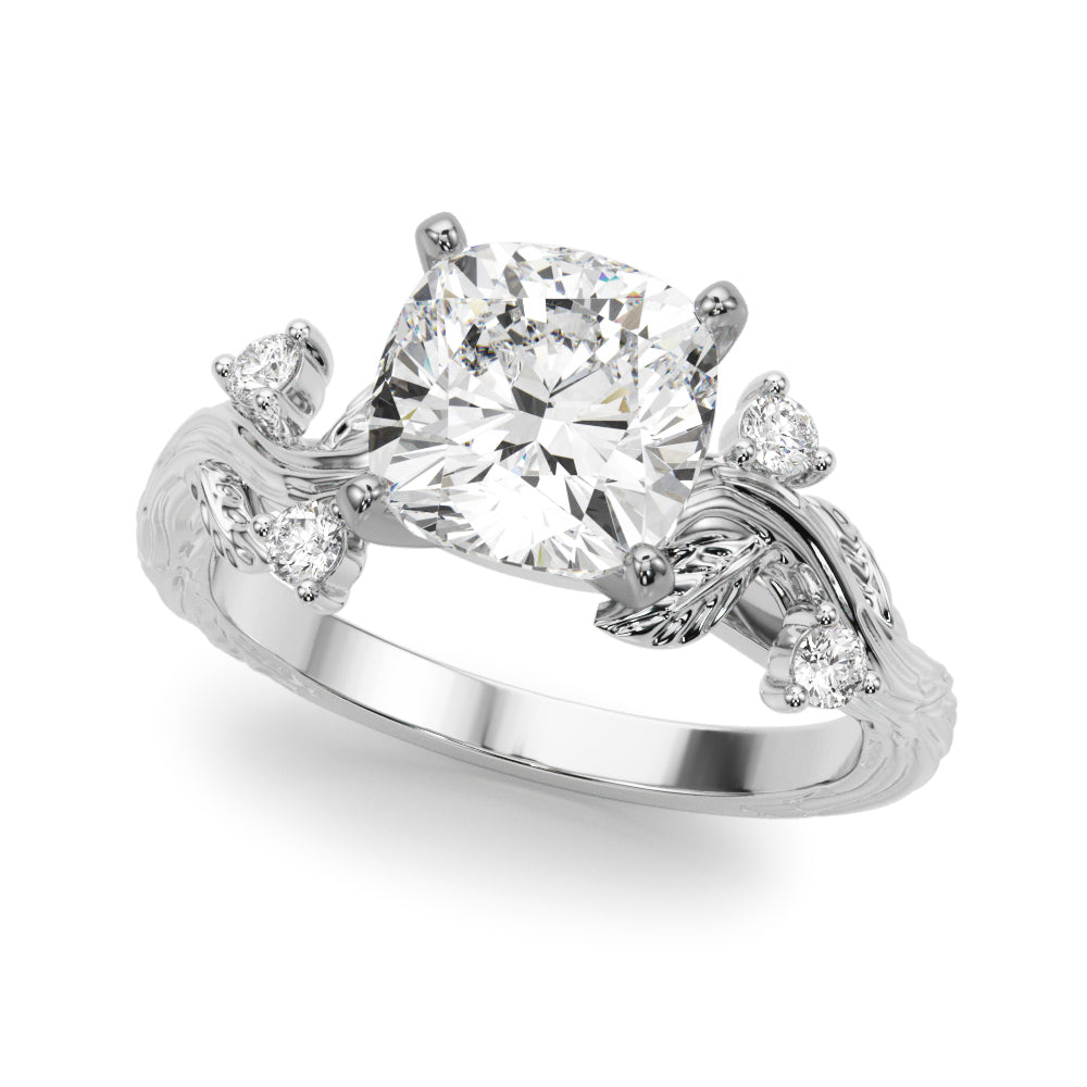 Crowned Center Round Diamond Engagement Ring — 9K/18K Gold & Platinum