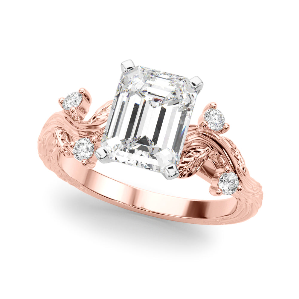 Crowned Center Round Diamond Engagement Ring — 9K/18K Gold & Platinum