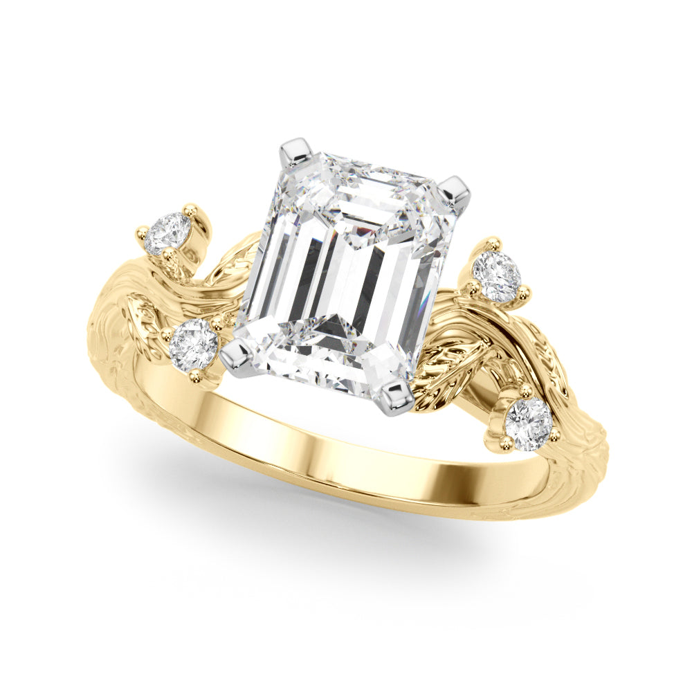 Crowned Center Round Diamond Engagement Ring — 9K/18K Gold & Platinum