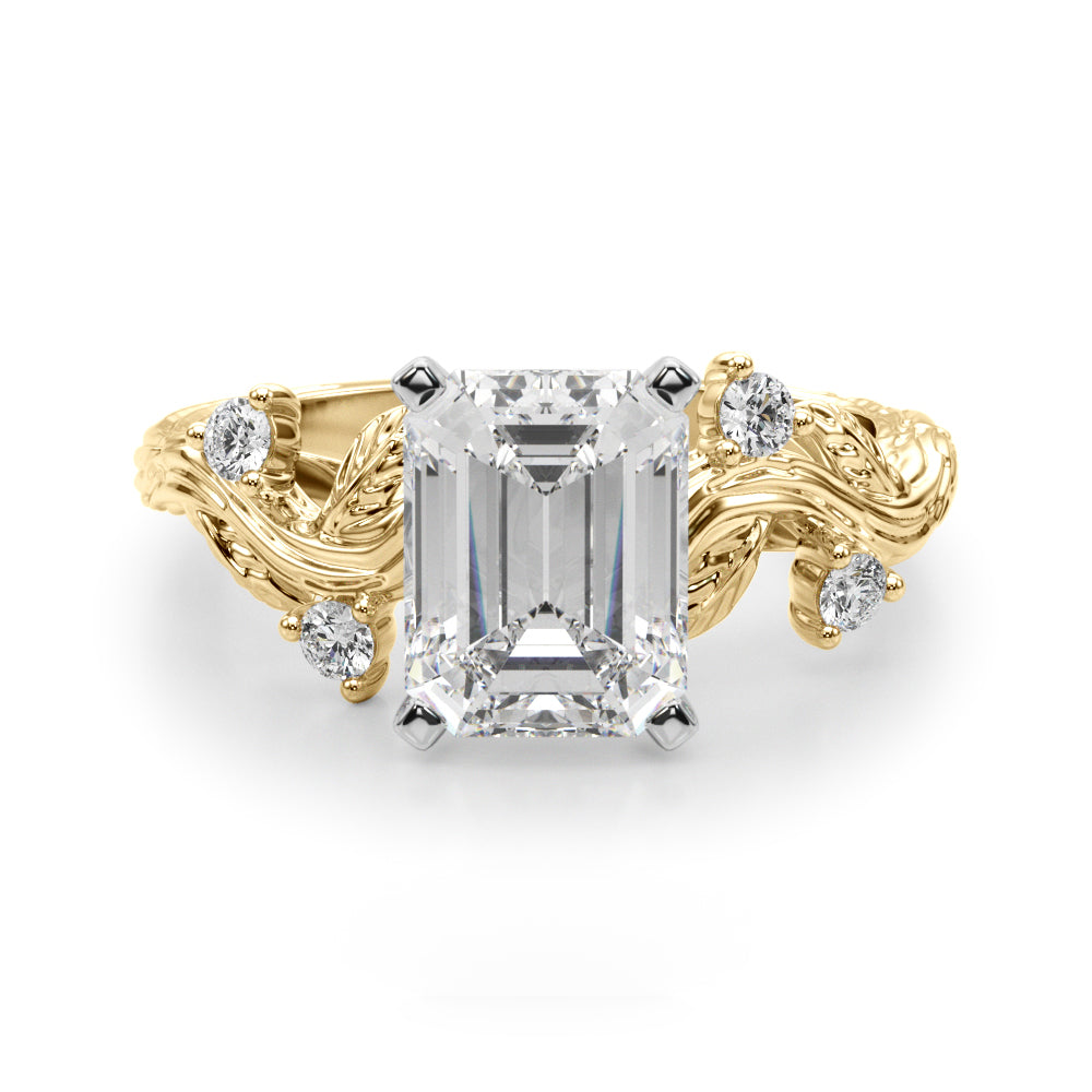 Crowned Center Round Diamond Engagement Ring — 9K/18K Gold & Platinum