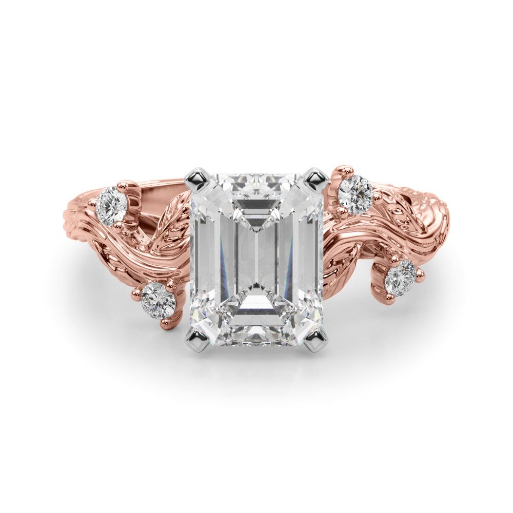 Crowned Center Round Diamond Engagement Ring — 9K/18K Gold & Platinum