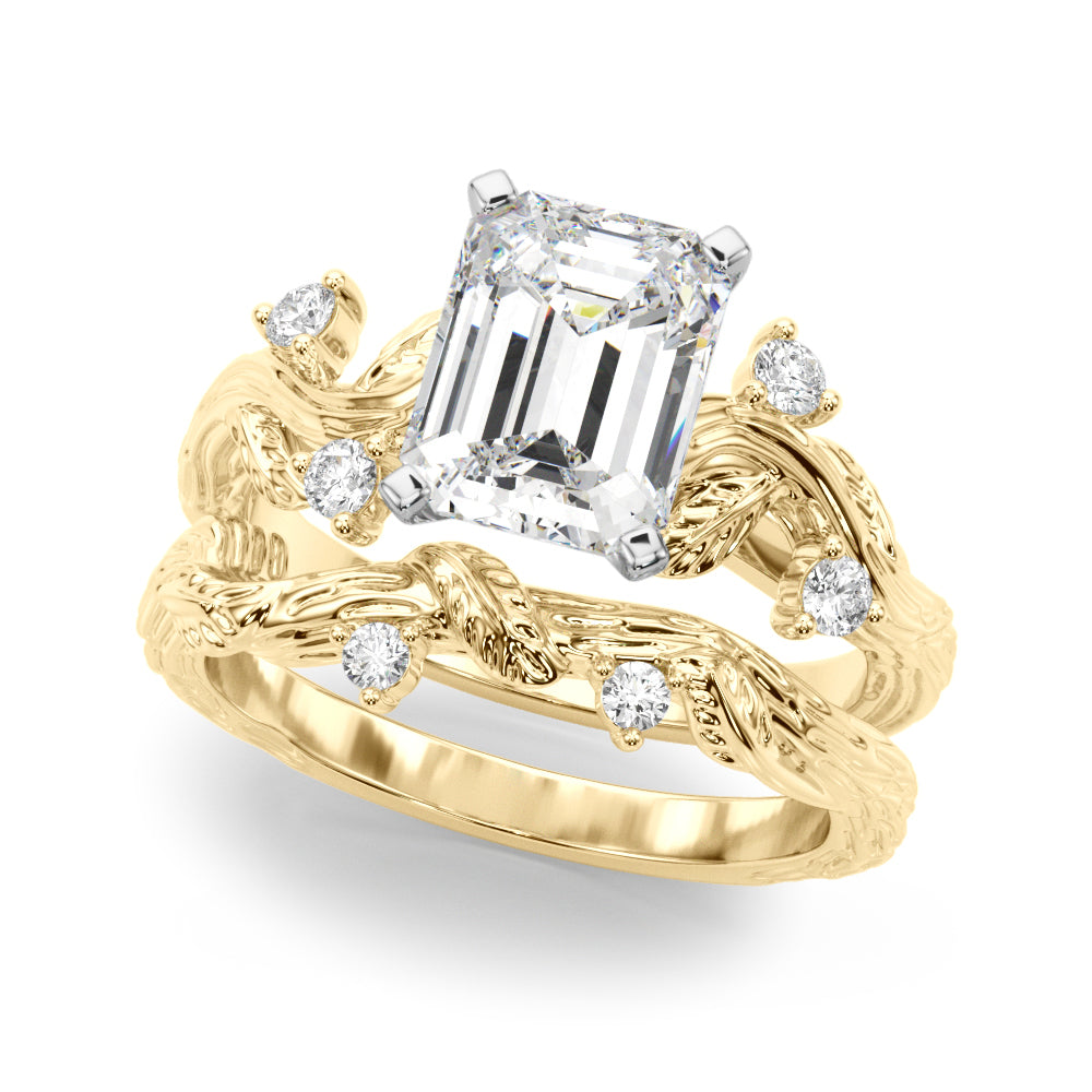 Crowned Center Round Diamond Engagement Ring — 9K/18K Gold & Platinum