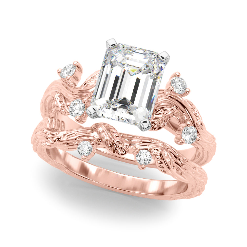Crowned Center Round Diamond Engagement Ring — 9K/18K Gold & Platinum