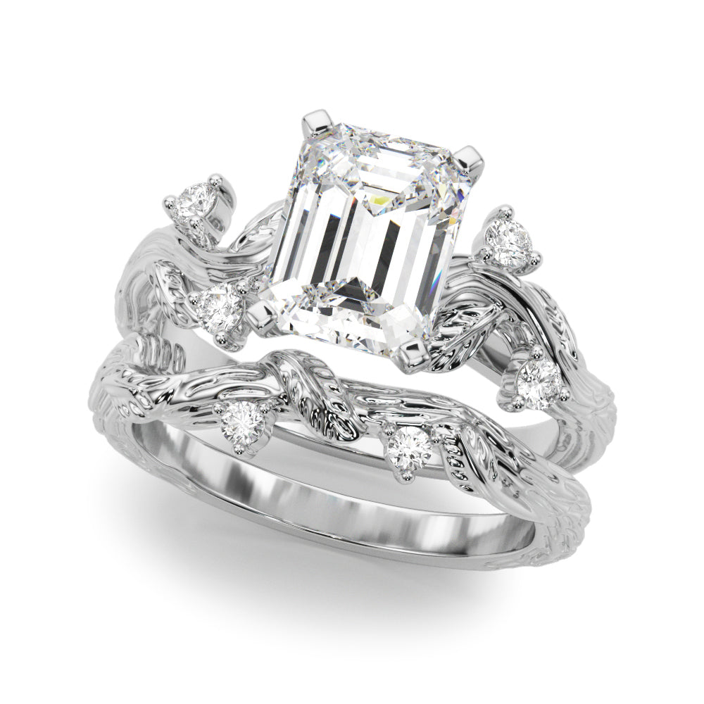 Crowned Center Round Diamond Engagement Ring — 9K/18K Gold & Platinum