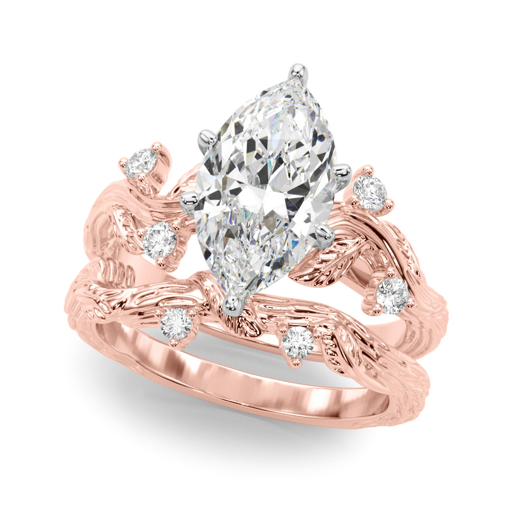 Crowned Center Round Diamond Engagement Ring — 9K/18K Gold & Platinum