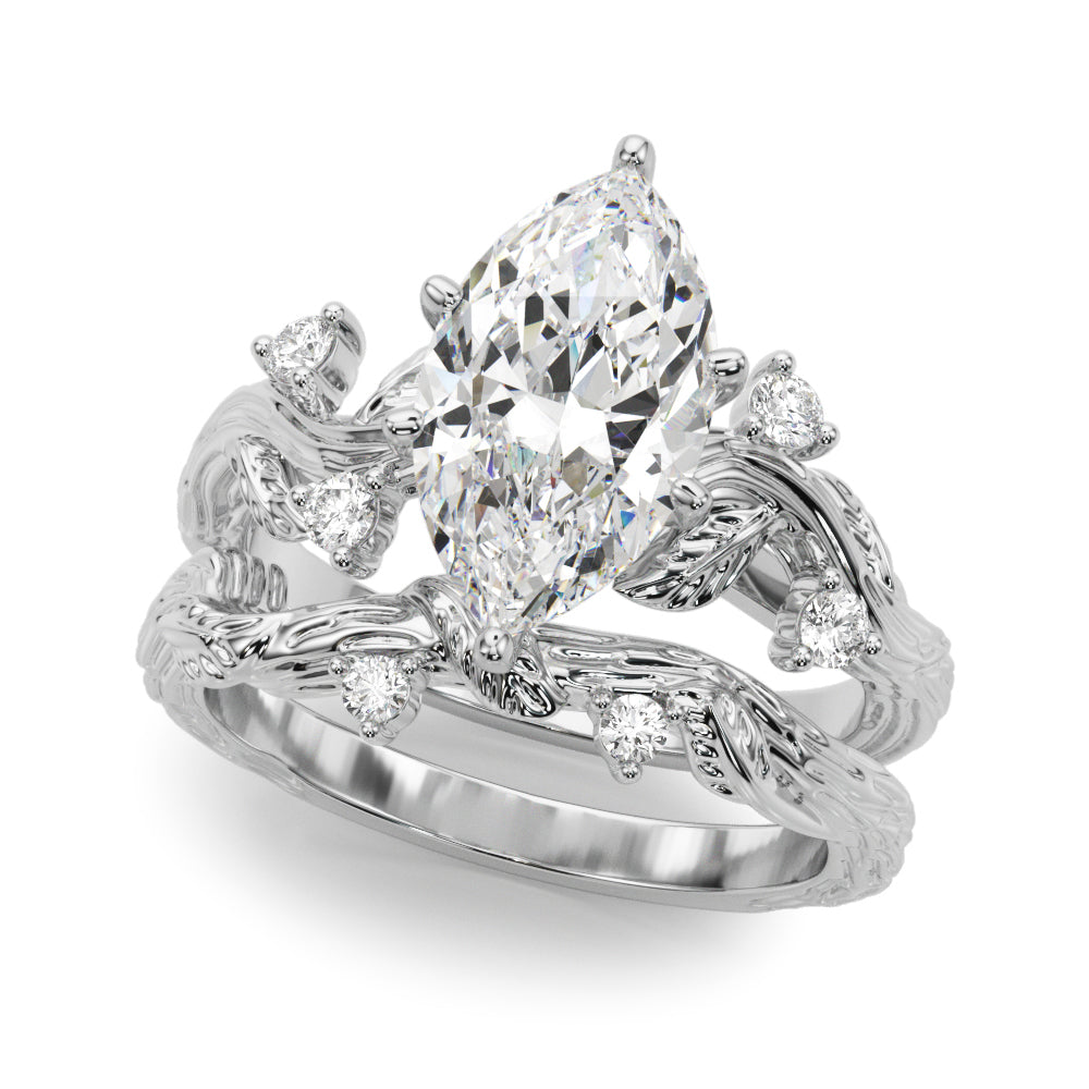 Crowned Center Round Diamond Engagement Ring — 9K/18K Gold & Platinum