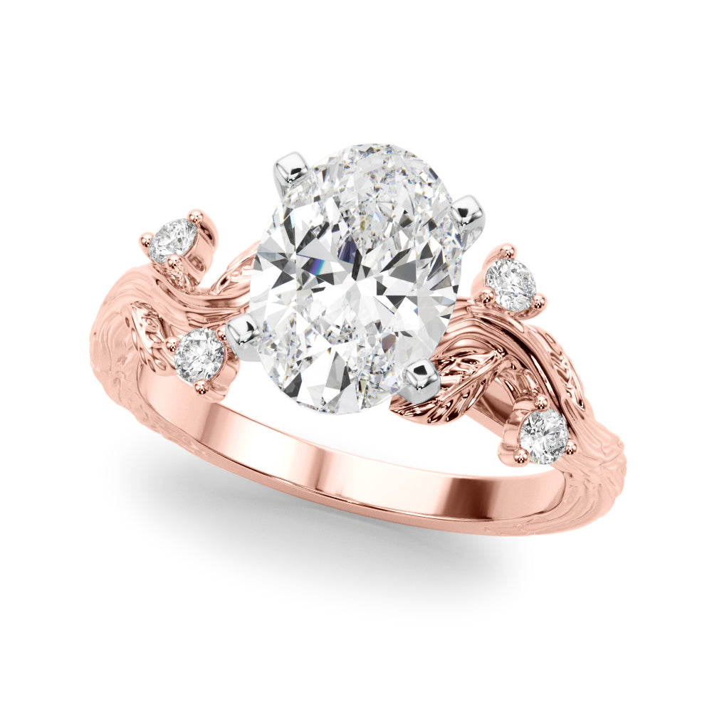 Crowned Center Round Diamond Engagement Ring — 9K/18K Gold & Platinum