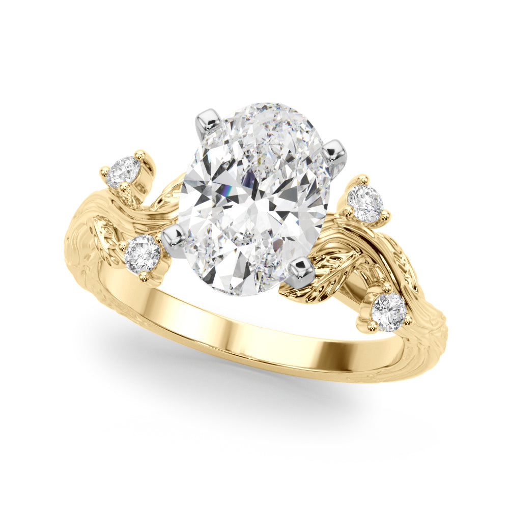 Crowned Center Round Diamond Engagement Ring — 9K/18K Gold & Platinum