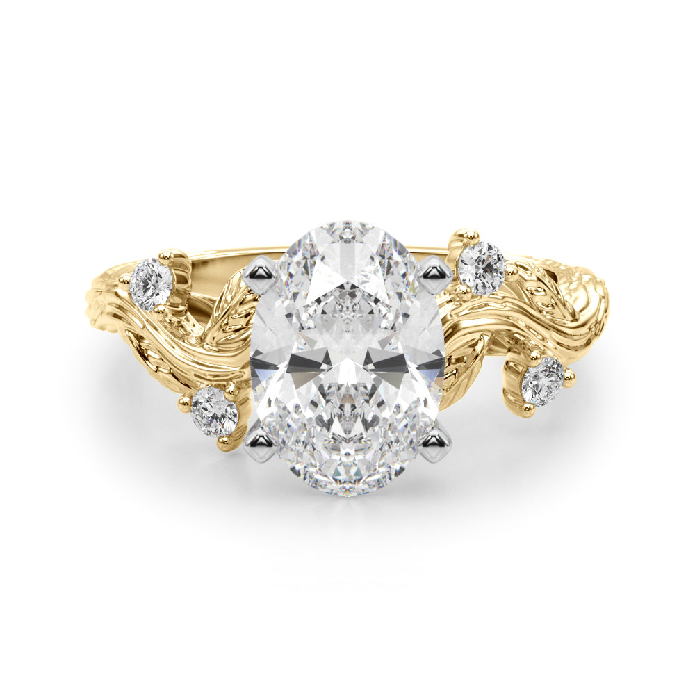 Crowned Center Round Diamond Engagement Ring — 9K/18K Gold & Platinum
