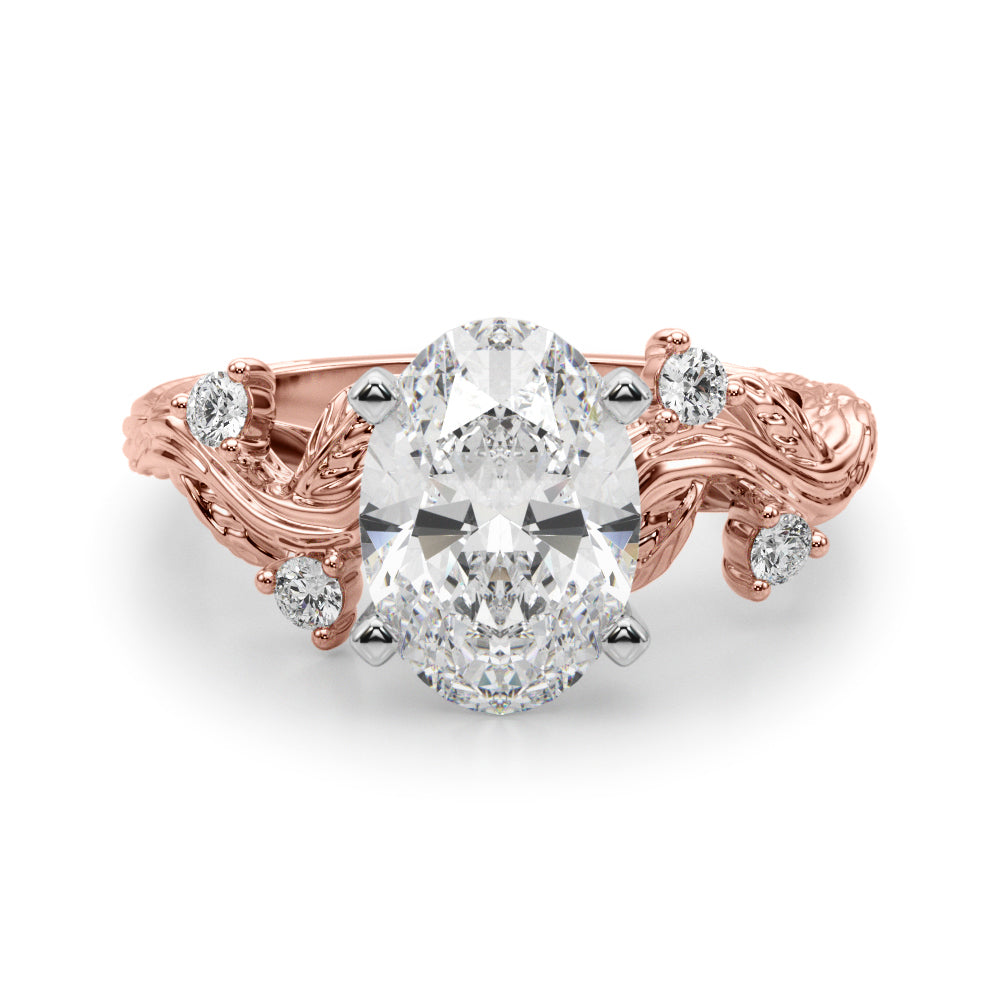 Crowned Center Round Diamond Engagement Ring — 9K/18K Gold & Platinum