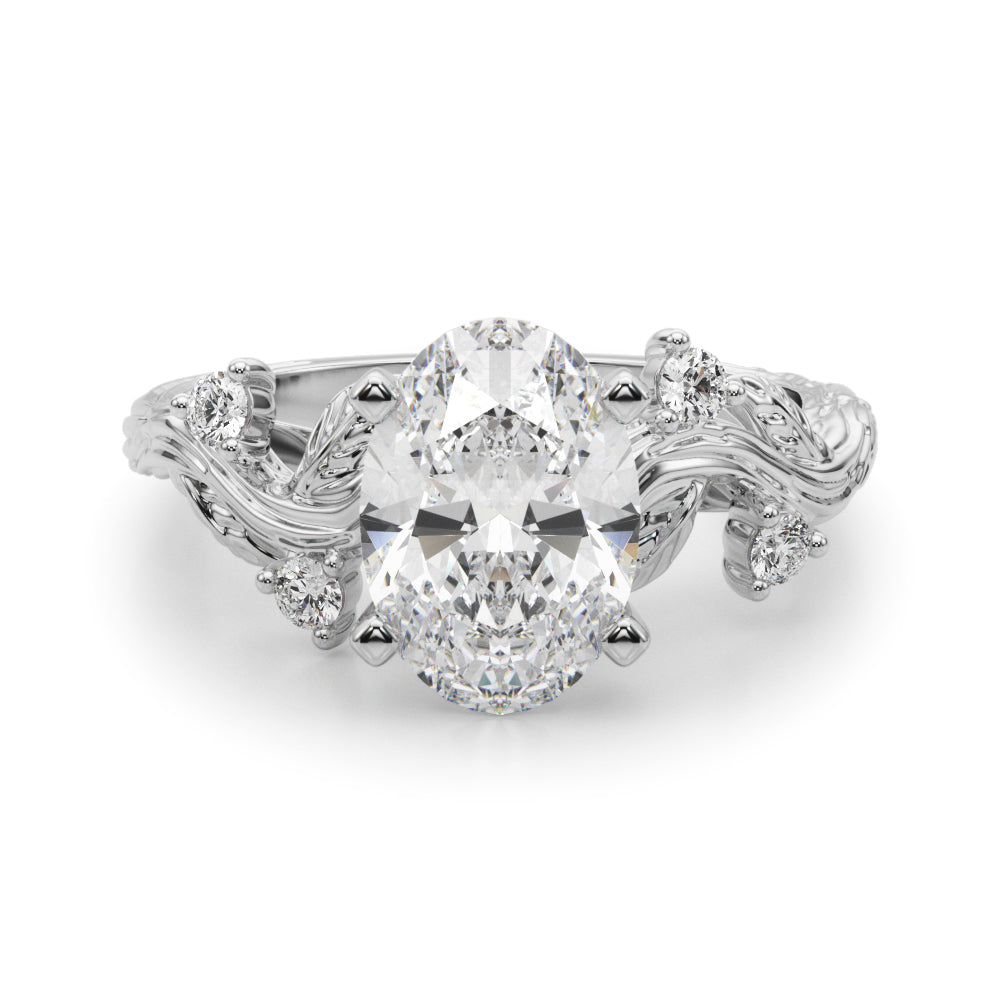 Crowned Center Round Diamond Engagement Ring — 9K/18K Gold & Platinum