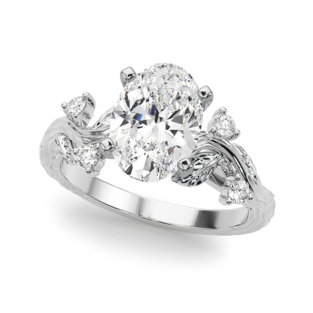 Crowned Center Round Diamond Engagement Ring — 9K/18K Gold & Platinum